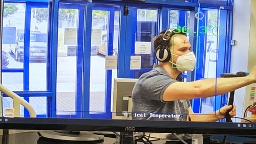 Thermal imaging cameras can be used to read temperatures of people entering the workplace Thermal imaging cameras can be used to read temperatures of people entering the workplace