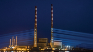 The Poolbeg Chimneys were illuminated by Movember in 2020
