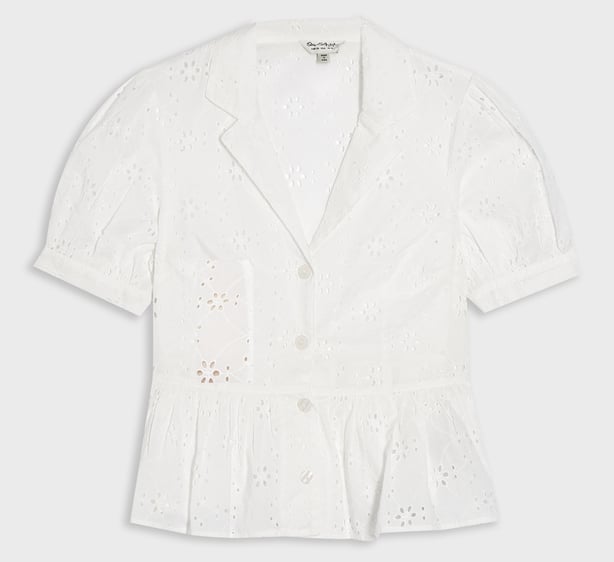Miss Selfridge Ivory Broderie Puff Sleeve Shirt