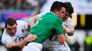 Ireland's James Ryan is tackled by Courtney Lawes, Sam Underhill and Tom Curry at Twickenham in February
