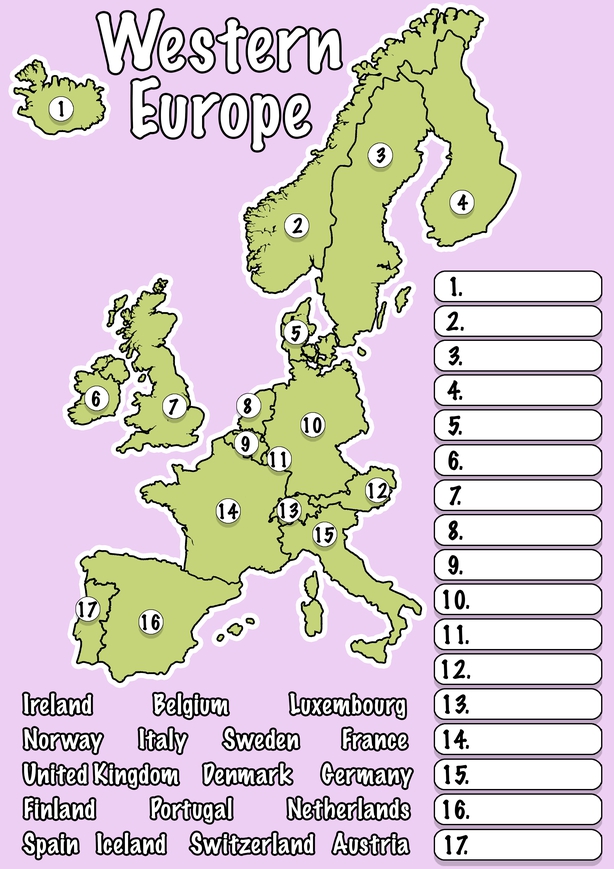 3rd and 4th Class: Geography - Western Europe