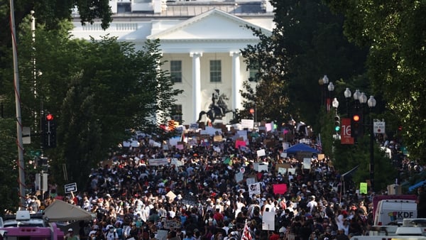 Thousands of demonstrators take part in a peaceful protest in Washington DC