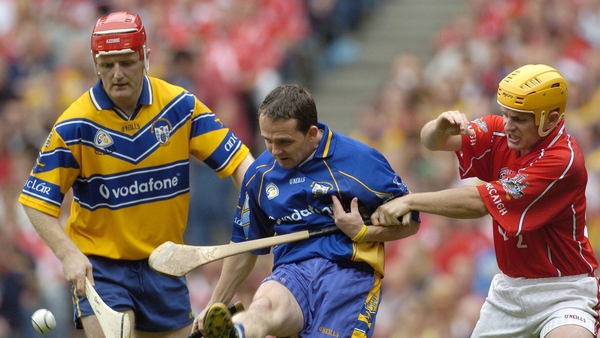 Brian Lohan and Davy Fitzgerald in action for Clare against Cork in the 2005 All-Ireland semi-final