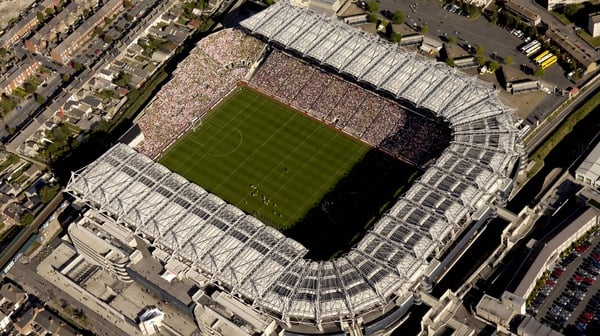 An aerial view of Croke Park with Hill 16 on the left