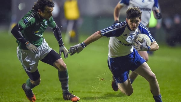 David Garland (R) in action for Monaghan against Fermanagh