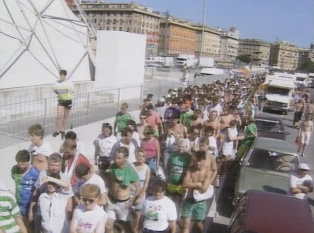 Republic of Ireland fans queue for tickets in Genoa (1990)