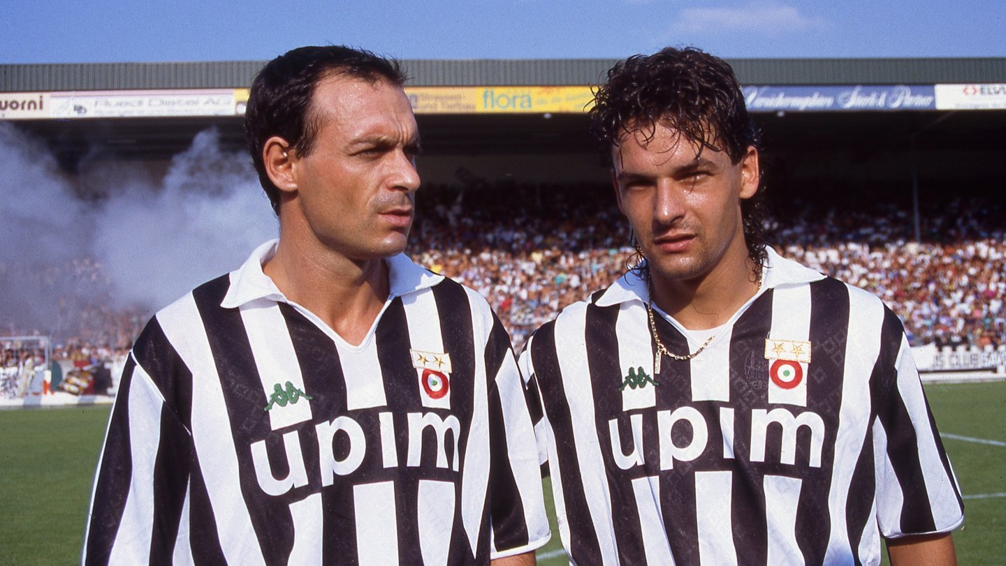 Juventus player Roberto Baggio during a match on 1991 in Italy