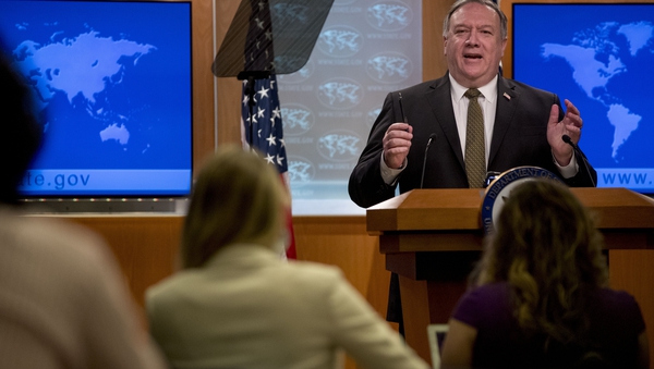 Secretary of State Mike Pompeo speaks during a news conference at the State Department in Washington, DC