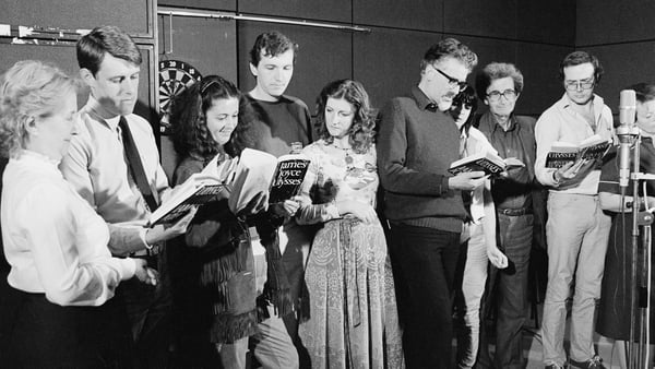 The RTÉ Players record Ulysses in 1982 (Patrick Dawson, playing Stephen Dedalus, pictured second from left)