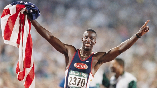 Michael Johnson after winning the men's 200m final at the 1996 Atlanta Games