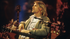 Kurt Cobain onstage at the recording of Nirvana's MTV Unplugged performance at Sony Music Studios in New York on November 18, 1993