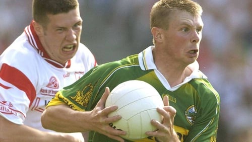Tomás Ó Sé is tracked by Sean Cavanagh during the 2003 All-Ireland semi-final