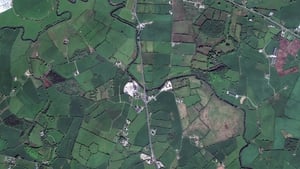 Satellite imagery of the border area just south of Aughnacloy, Co Tyrone. Photo: DigitalGlobe via Getty Images