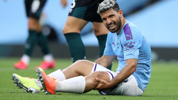 Sergio Aguero had to be substituted after a tackle from Ben Mee
