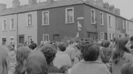Women break military curfew, Falls Road, Belfast (1970)