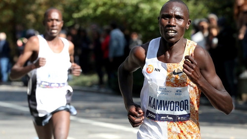 Geoffrey Kamworor on his way to winning the 2019 New York City marathon