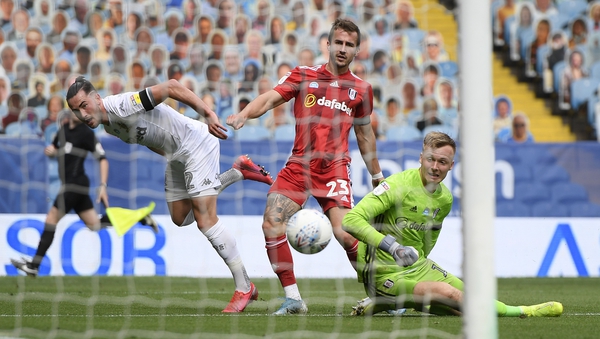 Jack Harrison of Leeds United scores his sides third goal