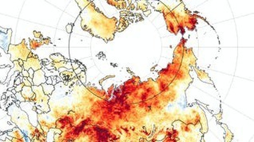Temperature anomalies from March 19th to June 20th 2020. Red colours show areas that were hotter than average for the same period from 2003 to 2018. Image: EPA-EFE/NASA
