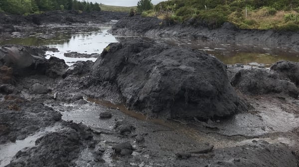 Thick deposits of peat and sludge settled on surrounding farmland and forestry