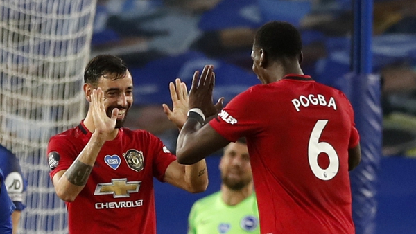 The pair celebrate Manchester United's second last night