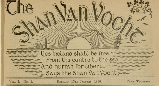 The banner of the Shan Van Vocht (an tSean Bhean Bhocht), the monthly literary magazine founded by Alice Milligan Photo: DigitalLibrary@Villanova University