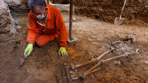 An archaeologist working on an excavation in a ruined chapel in Valladolid, Spain that expects to identify the remains of Irish rebel "Red" Hugh O'Donnell