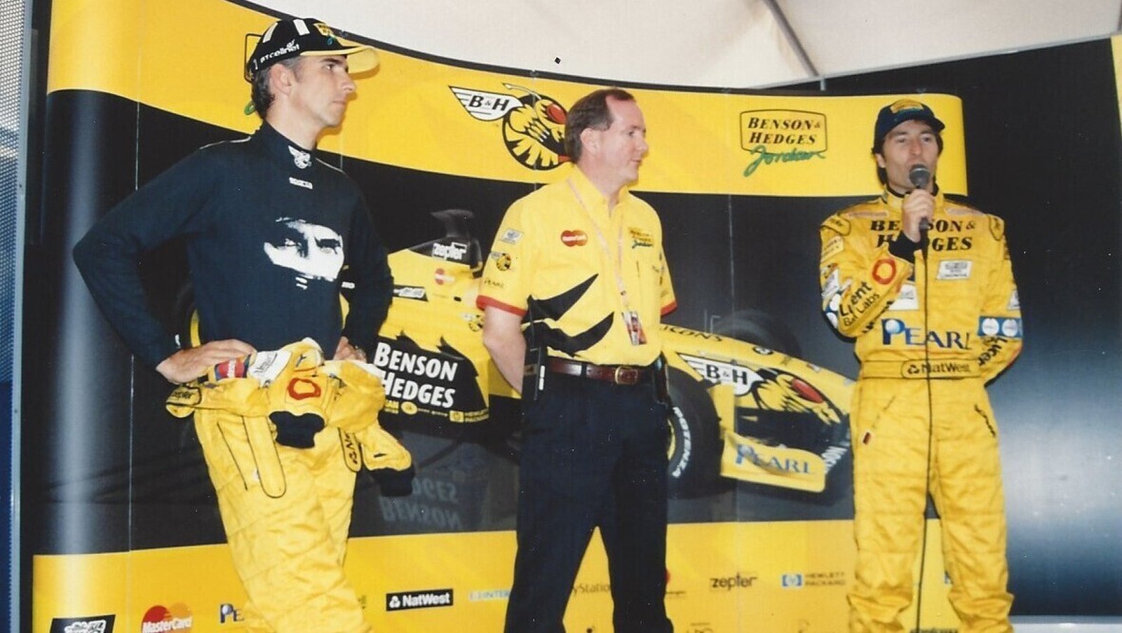 Image - Mark Gallagher, centre, with Damon Hill and Heinz-Harald Frentzen