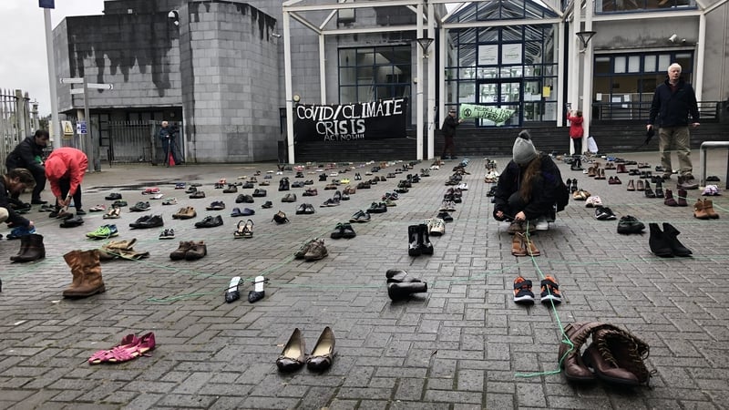 The group asked for shoes to be donated to them and they will be donated to charity on completion of the protest today