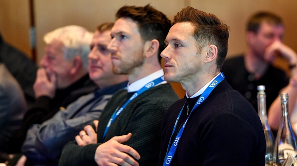 GPA CEO Paul Flynn, right, and GPA Chairman Séamus Hickey during this year's GAA Annual Congress at Croke Park