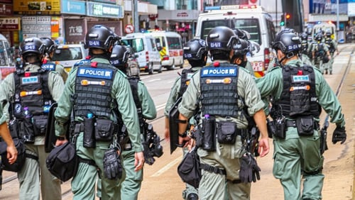 Hong Kong riot police deployed at previous protest