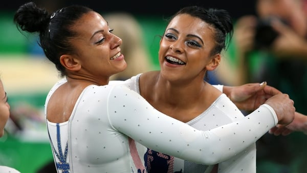 Ellie Downie embraces her sister Becky during the 2016 Olympic Games