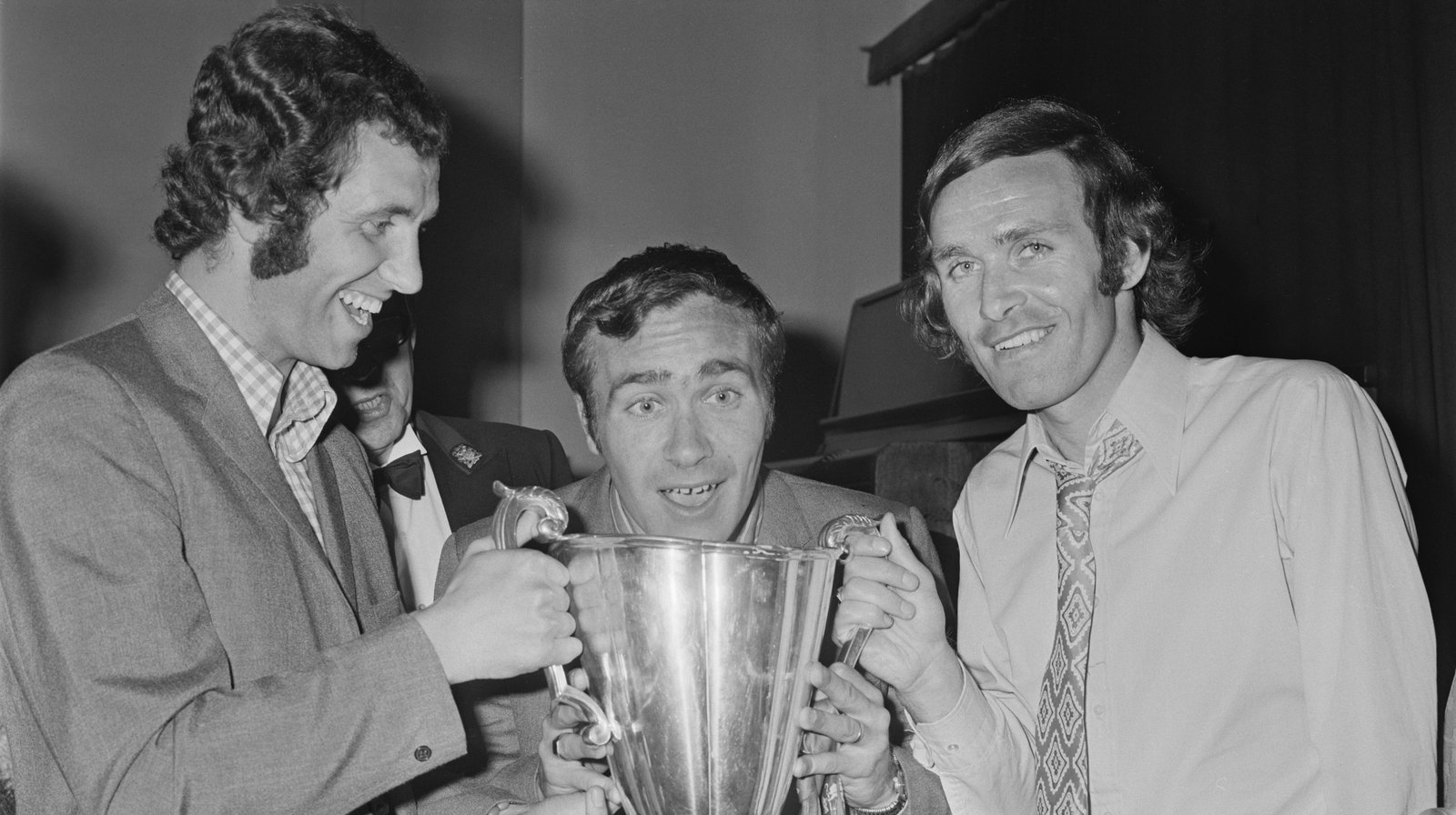 Image - Left to right, Peter Osgood, Ron Harris and John Dempsey in 1971 with the Cup Winners Cup