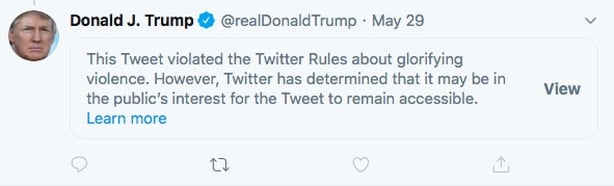 The warning Twitter placed over Donald Trump's controversial tweet