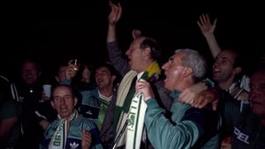 15 November 1989: Celebrating in Valetta with Charlie O'Leary and Mick Byrne after qualification was secured for the 1990 World Cup (Picture credit: Ray McManus