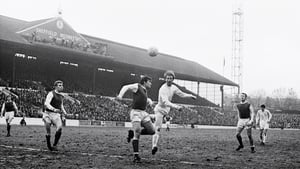 In action for Leeds in the FA Cup. Charlton was a one-club man, playing for Leeds from 1952 to 1973, winning the First Division title in 1968-69 and the FA Cup in 1972. He was a long-standing teammates of Irish great John Giles through much of that time