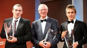 Collecting an FAI special merit award in 2008 alongside fellow award winners Richard Dunne and Kevin Doyle (Picture credit: David Maher)