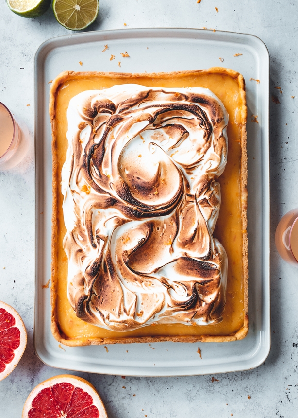 Grapefruit lime meringue pie from One Tin Bakes by Edd Kimber (published by Kyle Books) (Edd Kimber/PA)