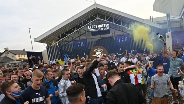 Leeds supporters gather outside Elland Road