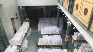 White bags lined up at the Capuchin Day Centre