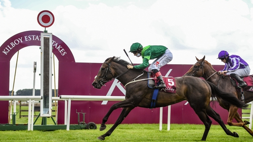 Lemista, with Colin Keane up, crosses the line to win the Kilboy Estate Stakes at the Curragh