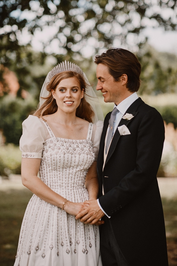Princess Beatrice and Edoardo Mapelli Mozzi In the grounds of the Royal Lodge after their wedding