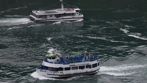 Canadian ferries (top) at Niagara Falls are limited to just six passengers per boat