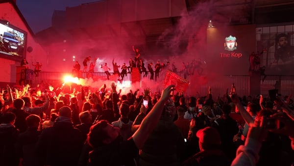 Thousands of Liverpool fans gathered outside the stadium as inside the team beat Chelsea 5-3