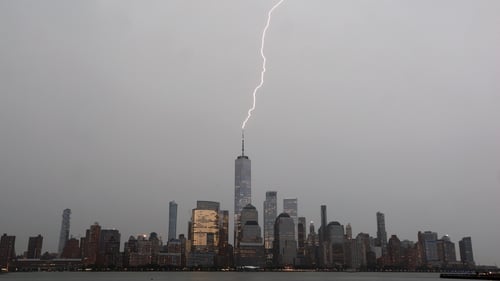 Lightning strikes One World Trade Center in Manhattan