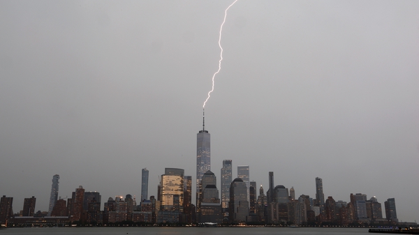 Lightning strikes One World Trade Center in Manhattan