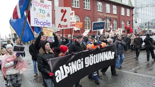 People march in the streets of Reykjavik in March 2010 demanding that government do more to improve conditions in Iceland. Photo: Halldor Kolbeins/AFP via Getty Images