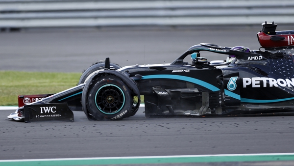 Lewis Hamilton punctures near the end of the British Grand Prix