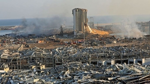 A destroyed silo is seen amid the rubble and debris following the explosion