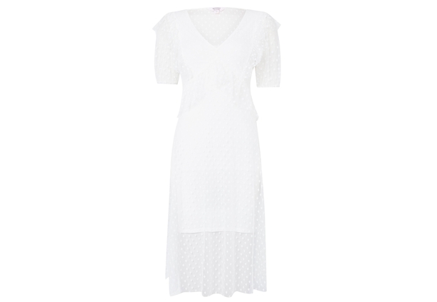 Miss Selfridge Petite White Mesh Ruffle Midi Dress, £35