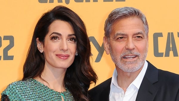 George Clooney and his wife, Lebanese lawyer Amal Clooney, attend the premiere of the Sky TV series Catch-22 in Rome in May 2019